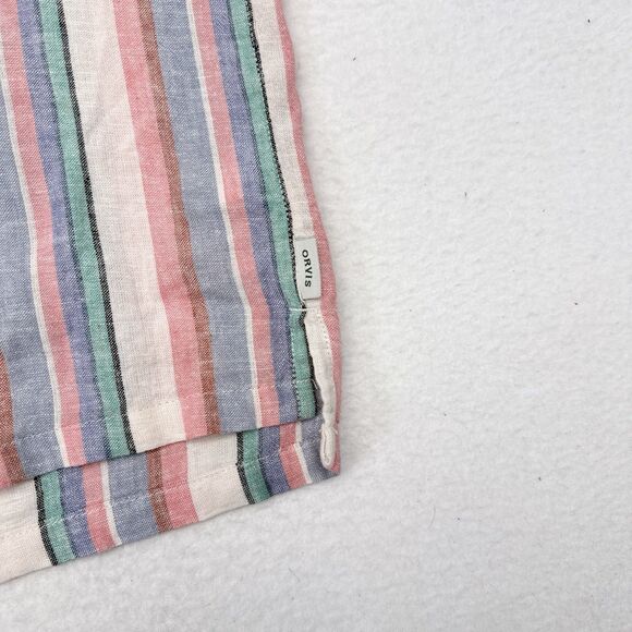 Orvis Top Women’s Size XXL Multicolor Striped Linen Blend Button Front Cuff - Picture 8 of 11